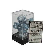 7 Slate w/White Lustrous Polyhedral Dice Set - CHX27490